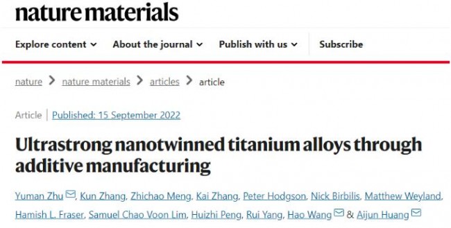 Nature 子刊 l 增材制造超高强纳米孪晶钛合金