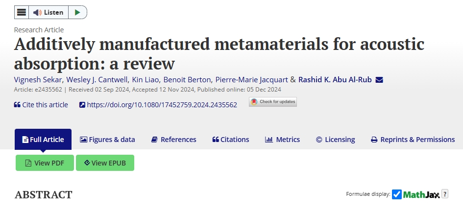 哈利法大学和达索航空研究人员利用3D打印为声学超材料设计开辟新可能