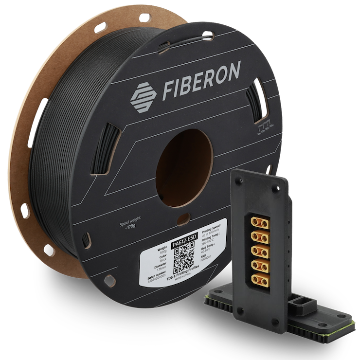 FiberonPA612-ESD 线材卷轴,旁边是一个 3D 打印的防静电夹具 FiberonPA612-ESD 线材卷轴,旁边是一个 3D 打印的防静电夹具