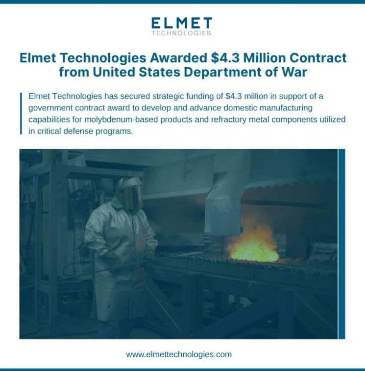 获430万美元国防合同，Elmet Technologies强化美国本土难熔金属供应链